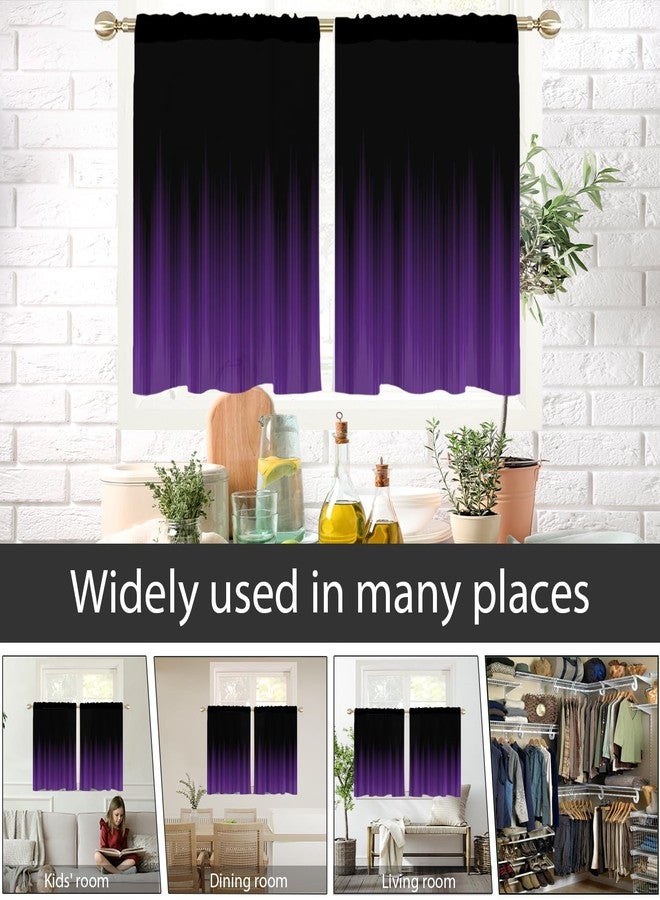 AAtter Purple and Black Window Curtain for Kitchen Abstract Ombre Striped Simple Art Gothic Small Short Home Living Room Bedroom Bathroom Drapes Treatment Tiers Fabric 1 Pair, 27.5" W x 39" L, Modern - Image 5